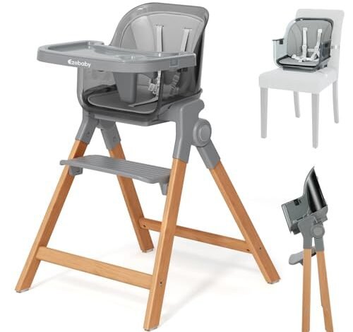 Folding Baby High Chair Dining W/6-Level Height Adjustment Gray